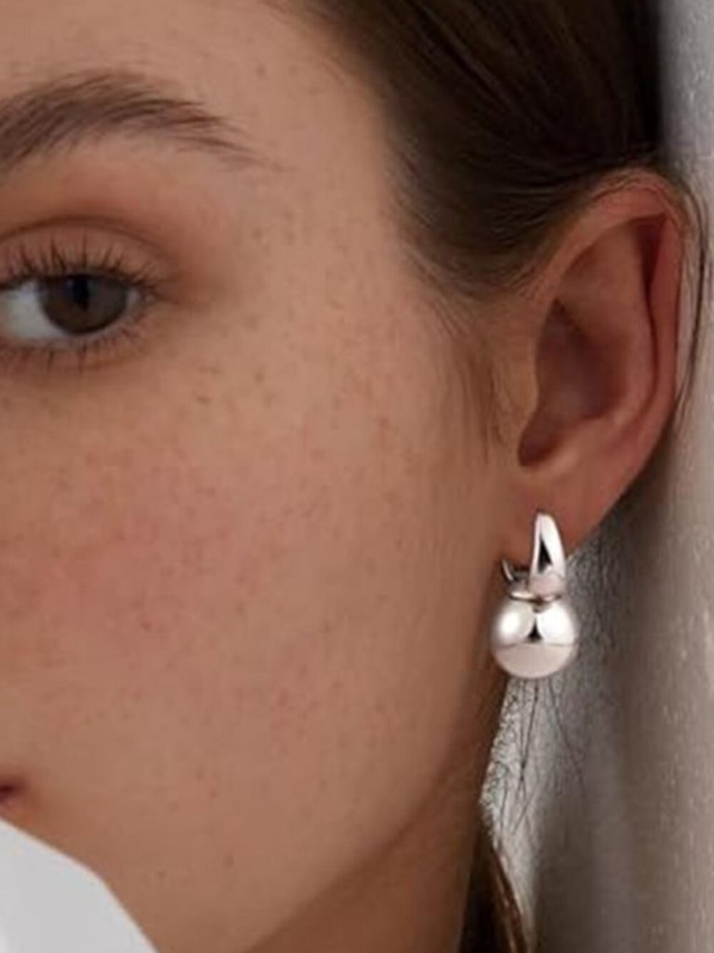 Silver Tone Ball Dangle Huggie Hoop Earrings 925 Sterling Silver Posts